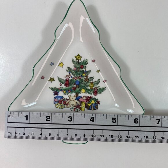Nikko Christmastime Pair Set 2 Christmas Tree Candy Dish 6" Holiday White Green - Picture 6 of 10
